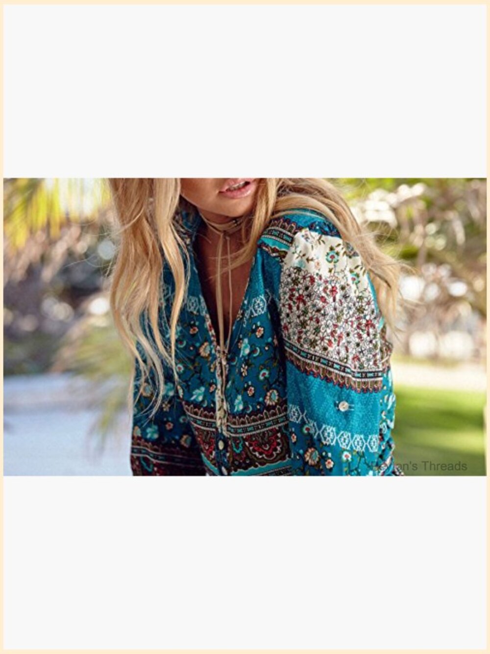 Boho Button Up V Neck Floral Print Roll Up Split Midi Dress - Picture 4 of 7